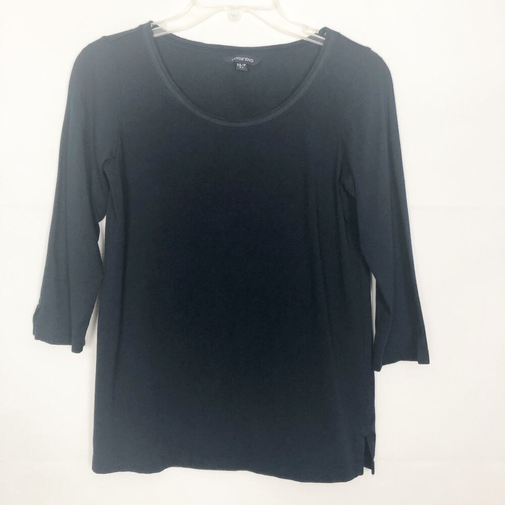 Lands' End 3/4 Sleeve Basic Pullover Black Top XS